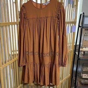 One One Six Elegant Brown crochet Long Sleeve Dress